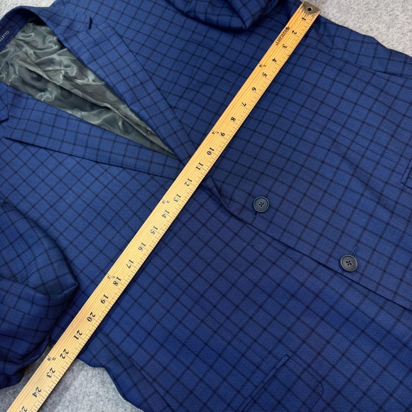 Canaletto Men's 44L Blue Windowpane Wool Sport Coat Vitale Barberis Canonico - Picture 7 of 12